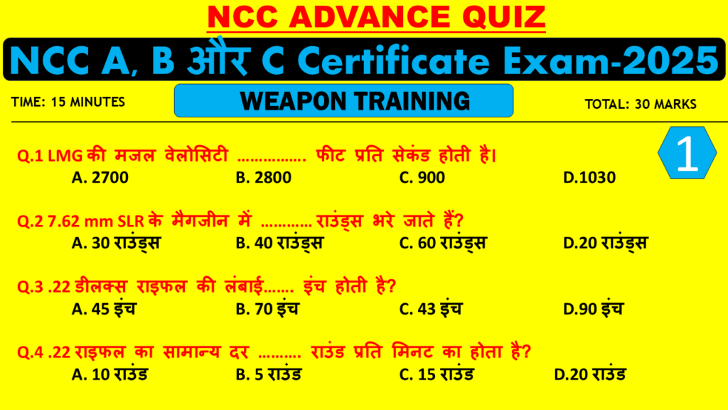 NCC Weapon Training Mcq Objective Quiz NCC A B C Certificate Exam